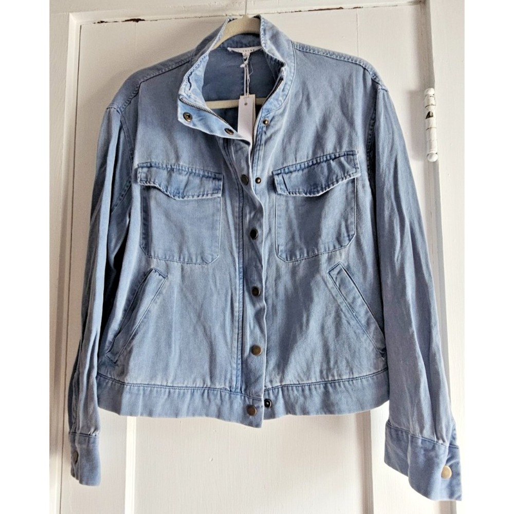 NWT Jane + Delancey lyocell light blue denim jacket full zip snaps womans L